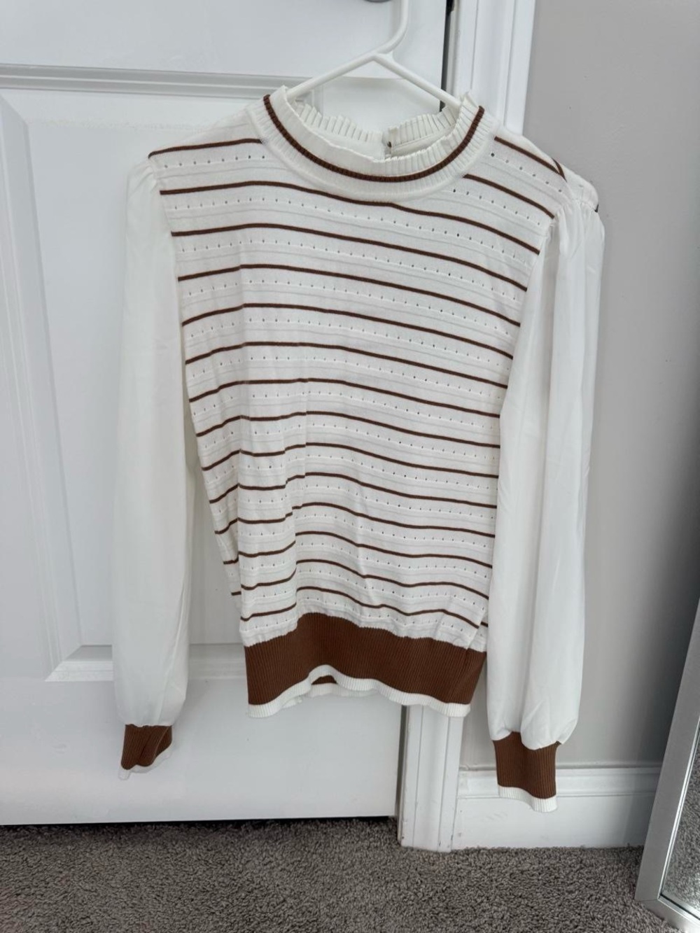 Cream and Brown Striped Women's Sweater